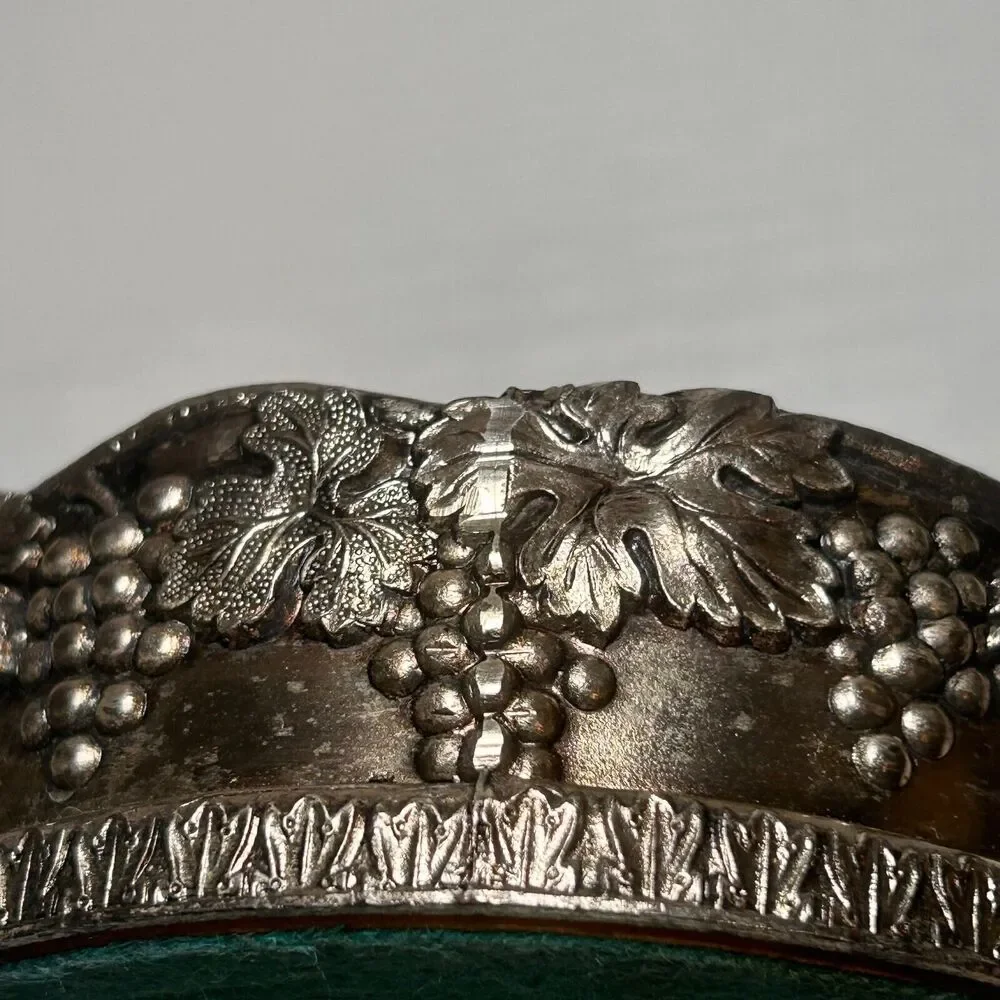VTG Silver Plated Wine Bottle Coaster Grapes Wine Bottle Holder 3.5